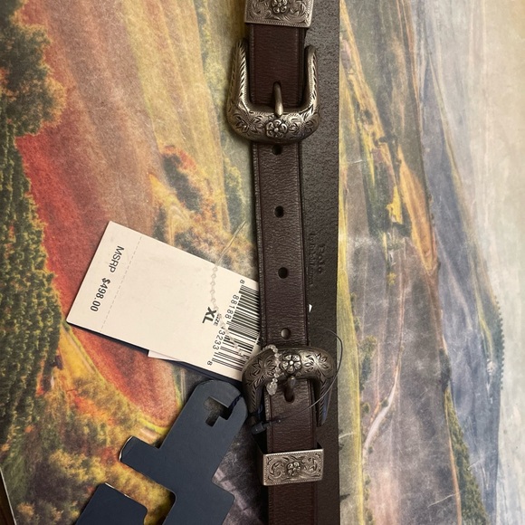 Polo Ralph Lauren Western Calfskin Double-Buckle Belt Size xl - Picture 4 of 7